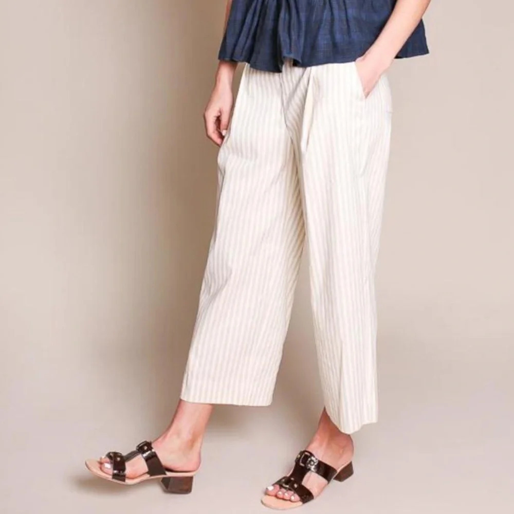 Creatures of Comfort Striped Pleated Linen Blend Wide Leg Henry Crop Pant Size 2